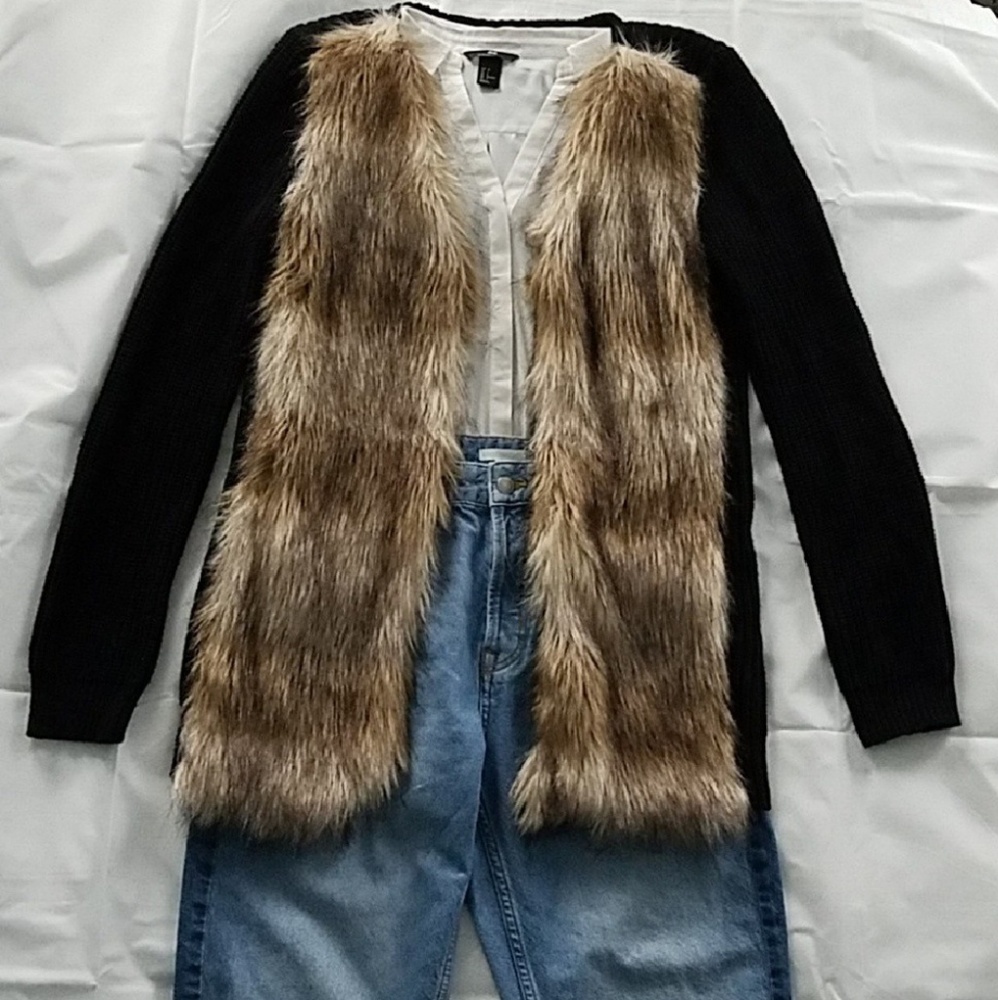 Black Sweater with Faux Fur Detail
